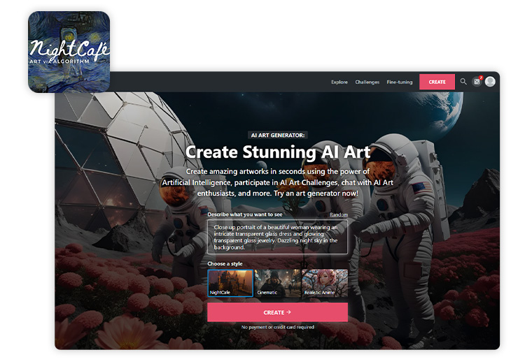 text to image UI of NightCafe to generate album cover